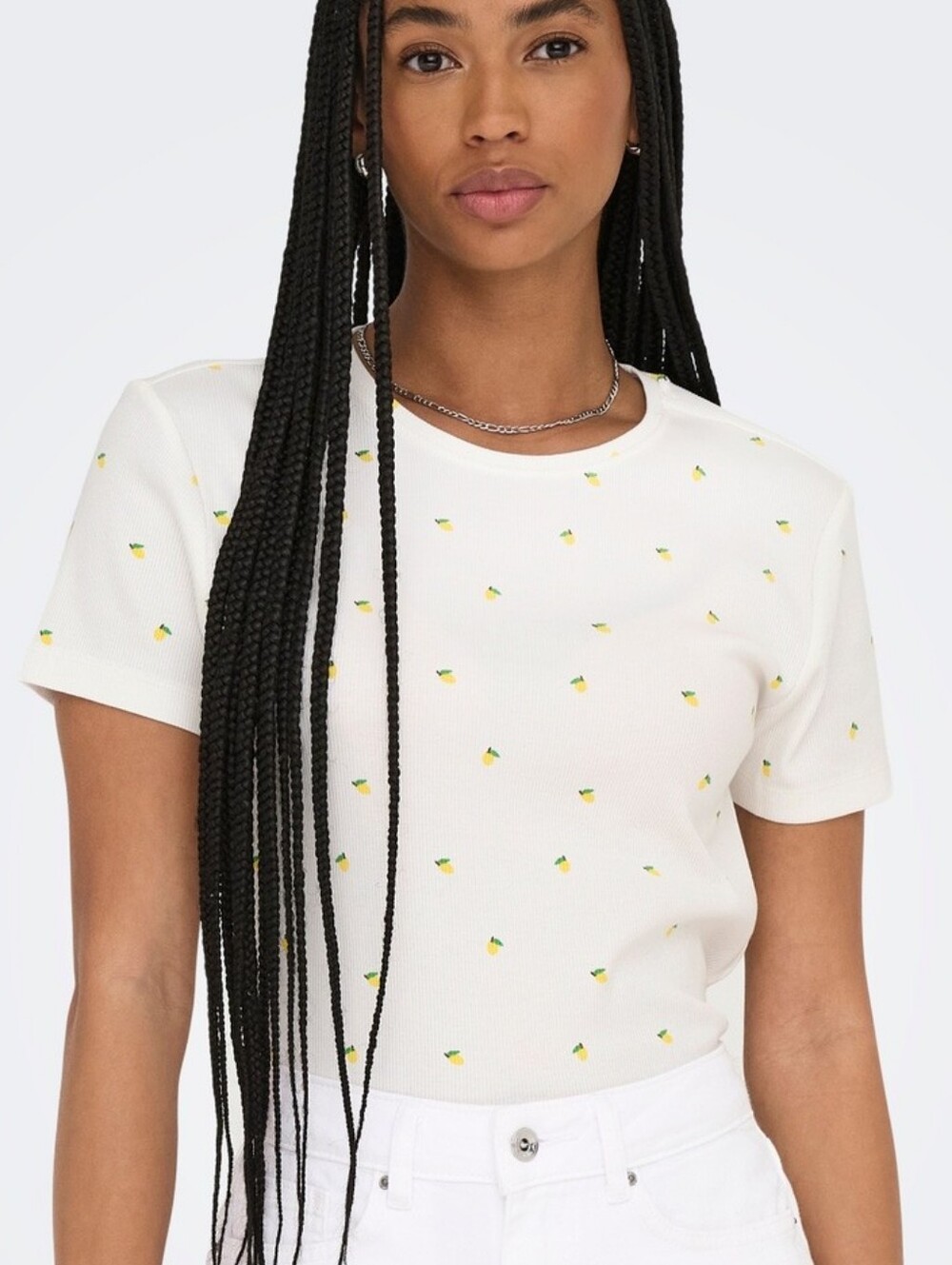 Only White Short Sleeve Tee with Tiny Yellow Lemon Motif